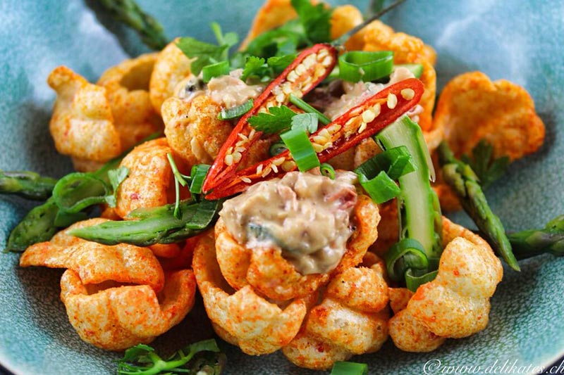 Kochen mit Chips Rezepte – Veganer Spargel Dip für Snacketti Chips